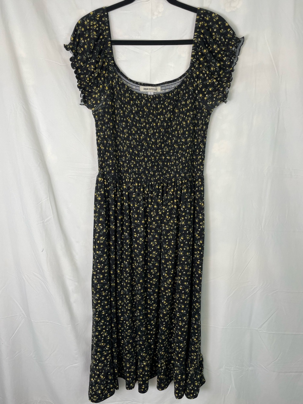 Urban Outfitters Black with Yellow Flowers Midi Dress